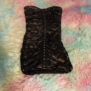 Black flowered with beige liner corset type dress